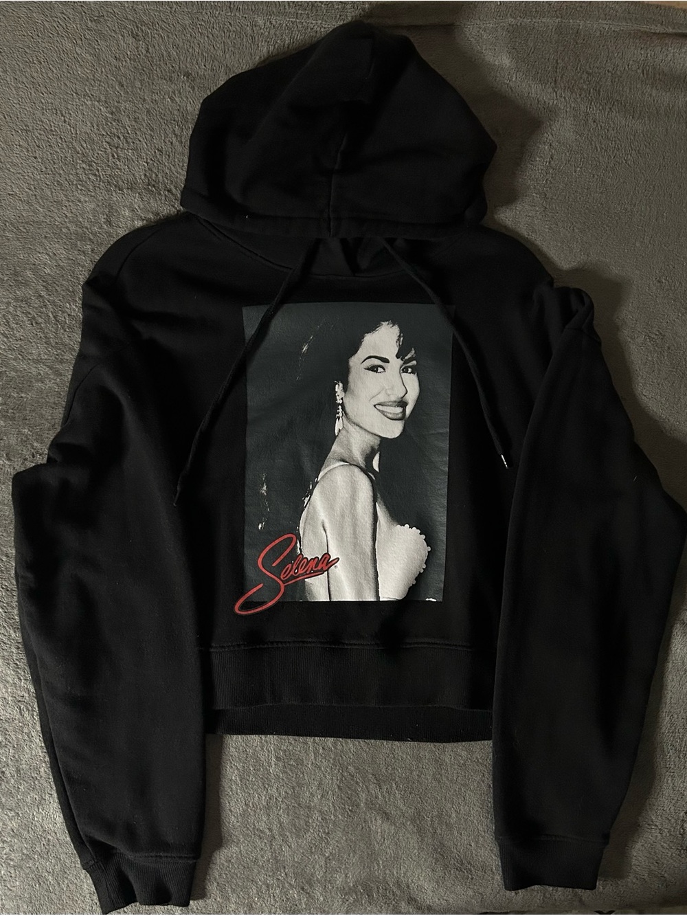 Black Selena Graphic Cropped Hoodie
